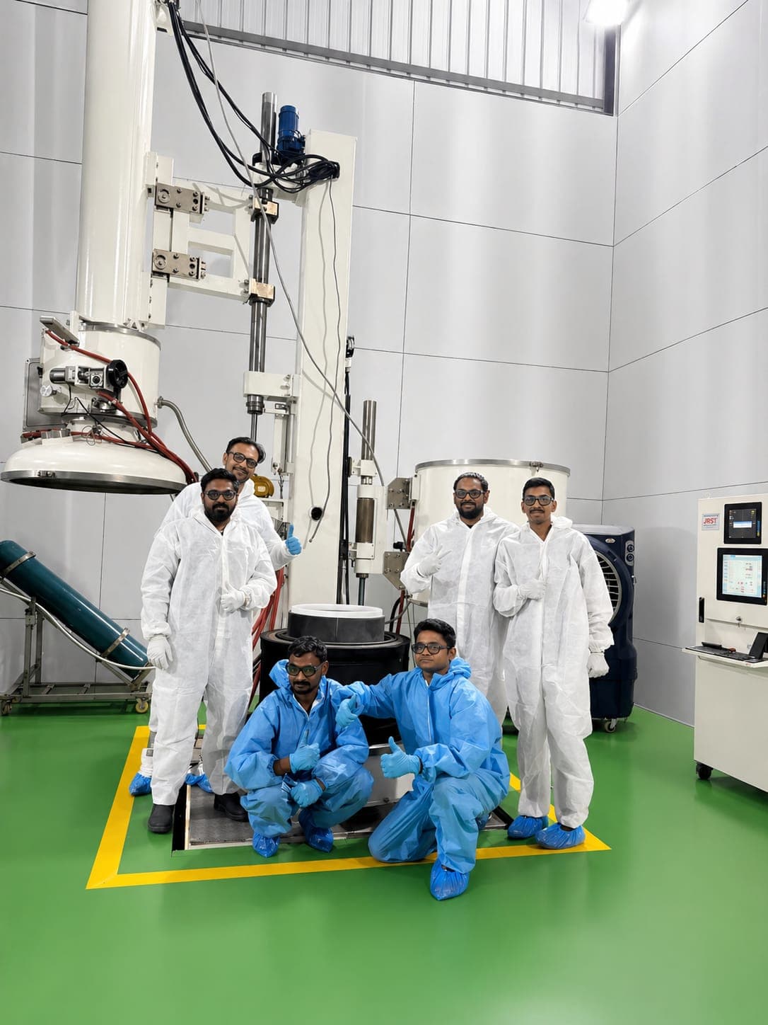 JRST and Silicon Ingot Technology team members during pilot-batch and commissioning validation at an Indian silicon ingot facility